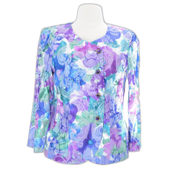 Floral 3/4" Blazer with bling buttons - Picture 1 of 8